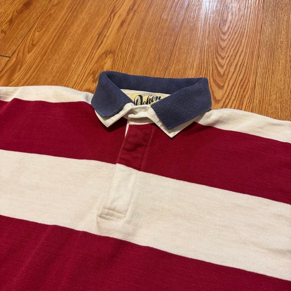 Dehen Men's Rugby Shirt Large Striped Red White Blue Heavy Vintage 90s - Picture 3 of 7